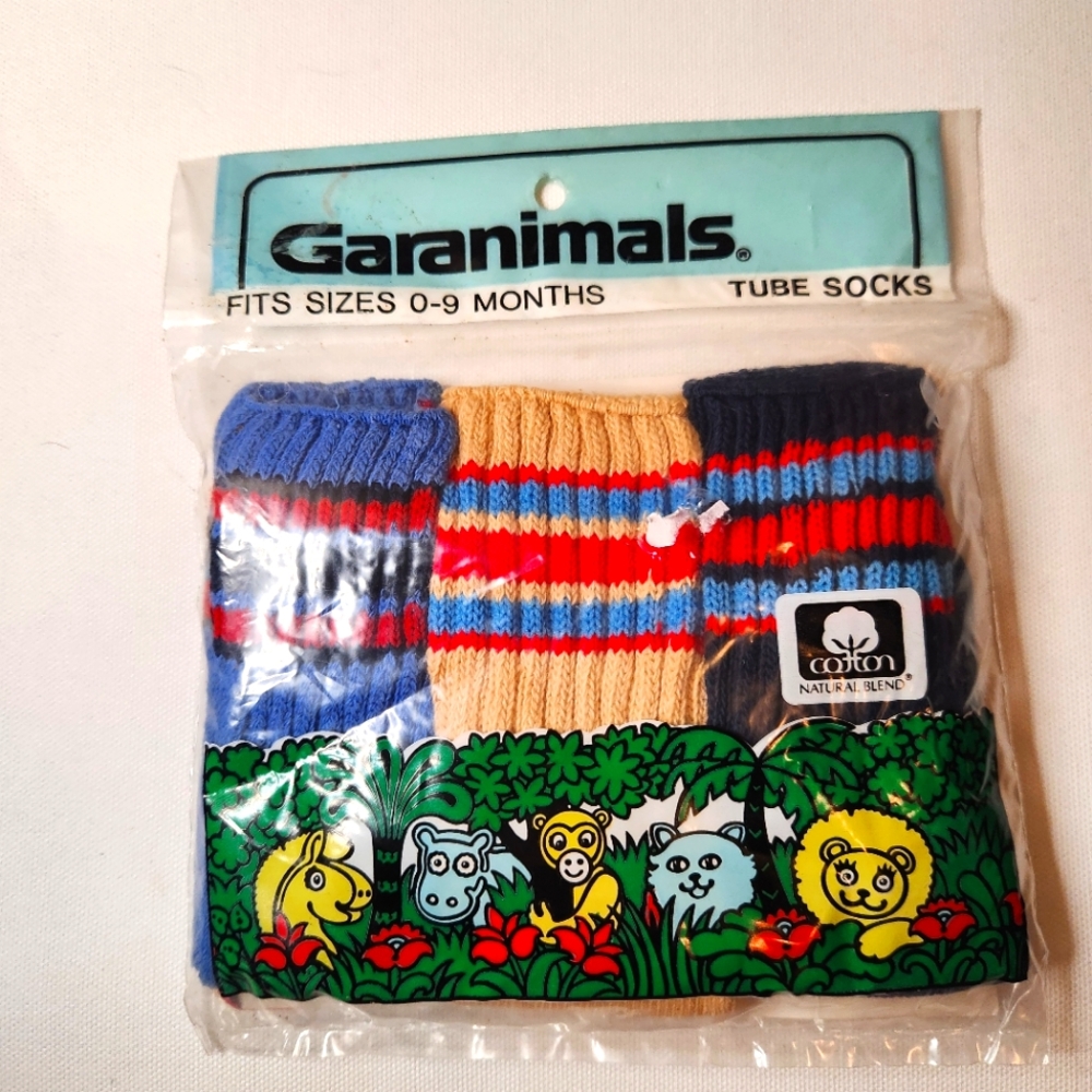Garanimals 3 Pairs Tube Socks 0 To 9 Month Cotton Stripe Blue USA Vintage NOS